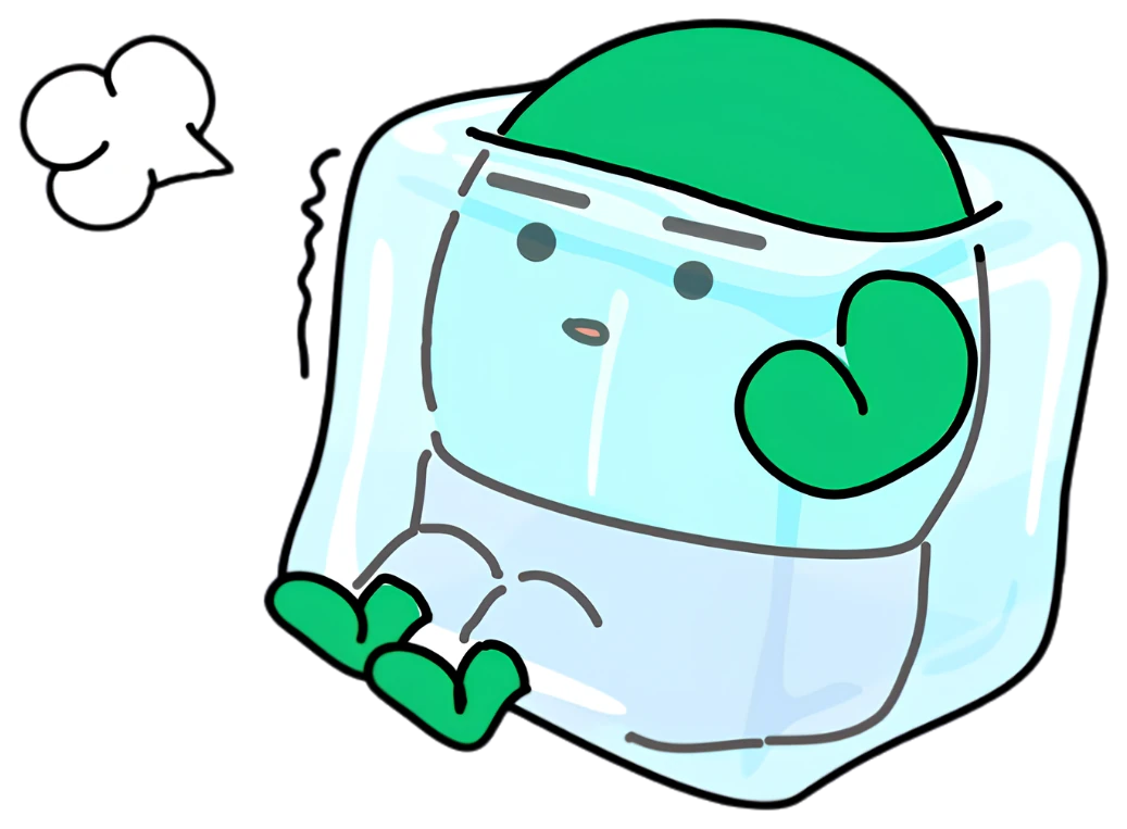 Zig frozen solid inside a block of ice, sweating and dazed